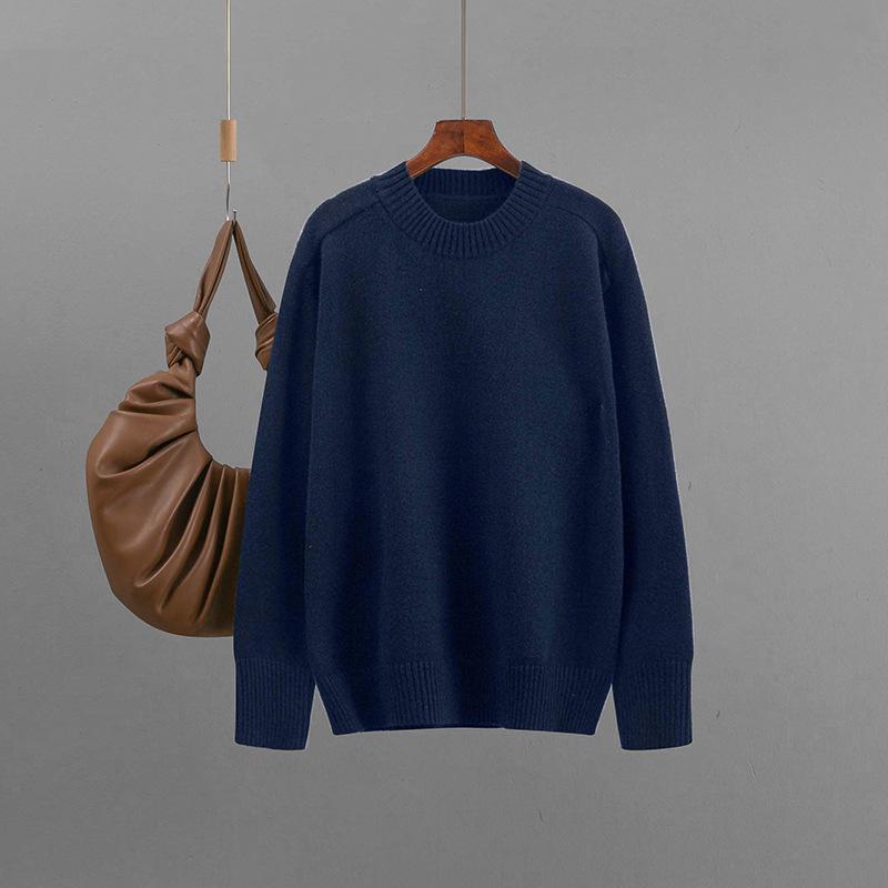Women's Solid Color Round Neck Loose Knit Pullover Sweater