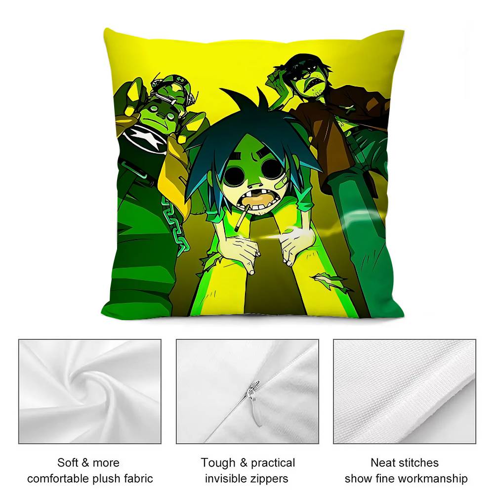 Band B-Gorillaz-W Örngott Kuddfodral Mjukt Sött Prydnadskudde För Bil Soffa Örngott Polyester Med Dragkedja