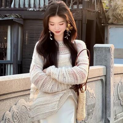 Korean Style Fashion Temperament Hollow Knitted Top Spring Sweater Women's Lazy Style Casual Simple Top
