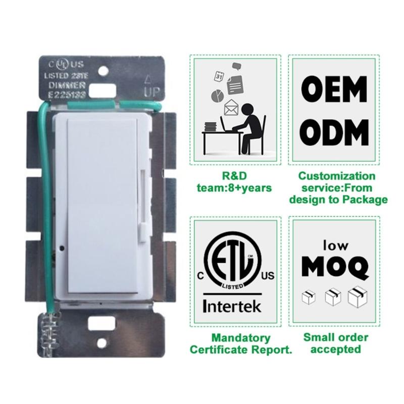 Schieberegler LED-Dimmschalter 125V 600W Einpolige oder 3-Wege-Installation