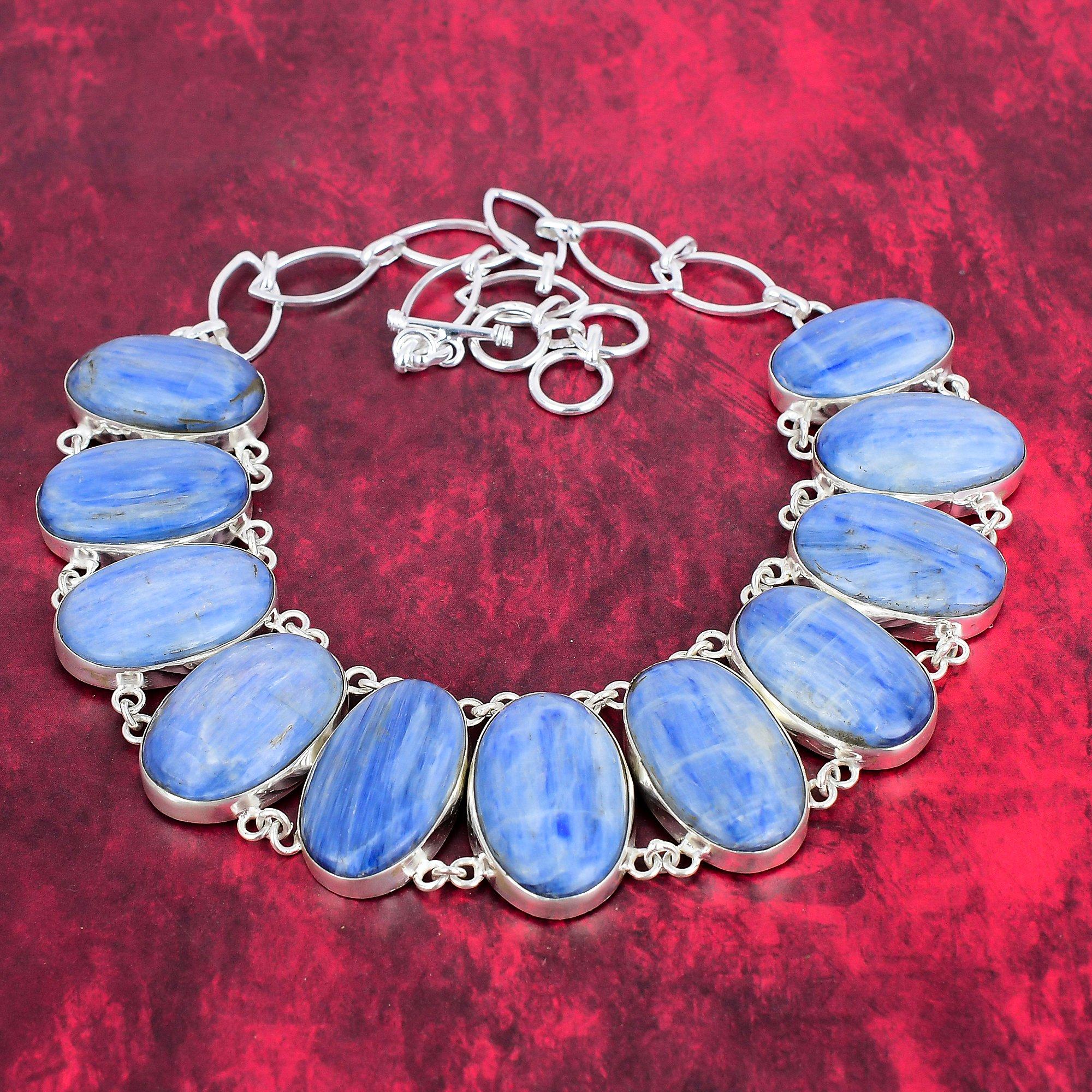 

Ожерелье ручной работы с кианитом, ювелирные изделия из стерлингового серебра 925 пробы из натурального драгоценного камня, на День Благодарения Adjustable with 18 inches синий