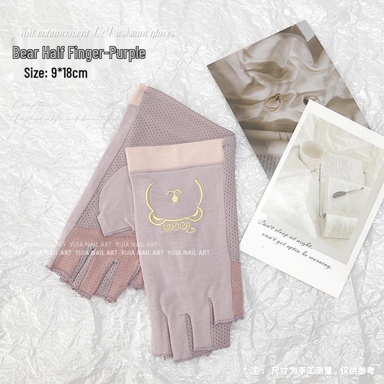 Japanese UV Protection Black Manicure Gloves - Cute Anti-Bake Sun Shield for Salon Use