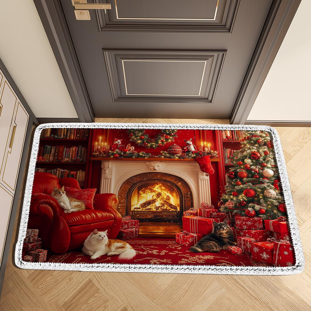 Christmas Welcome Doormat Entrance Door Mat Outdoor Front Room Rugs Hallway Carpet Floor Foot Bath Mat Washable