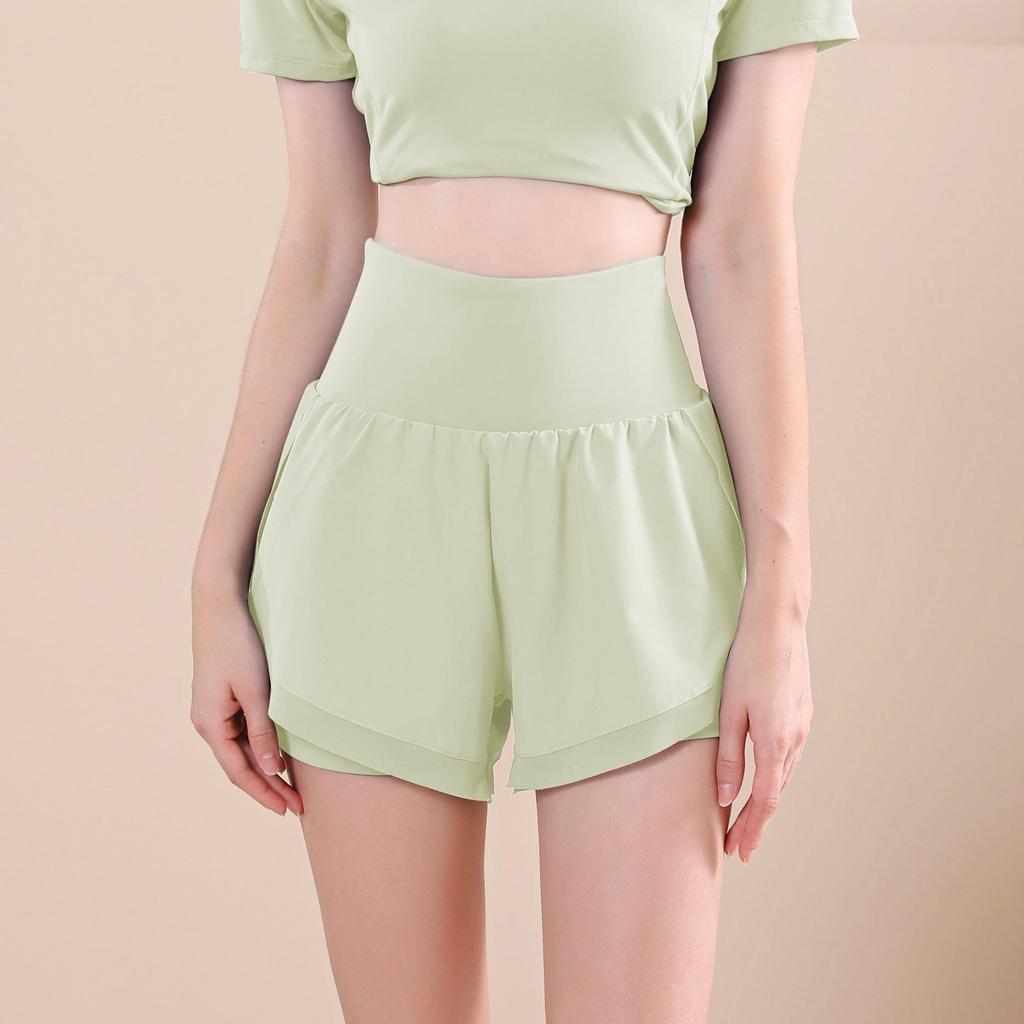 Women's High-Waist Quick-Dry Running and Yoga Shorts with Faux Two-Piece Design