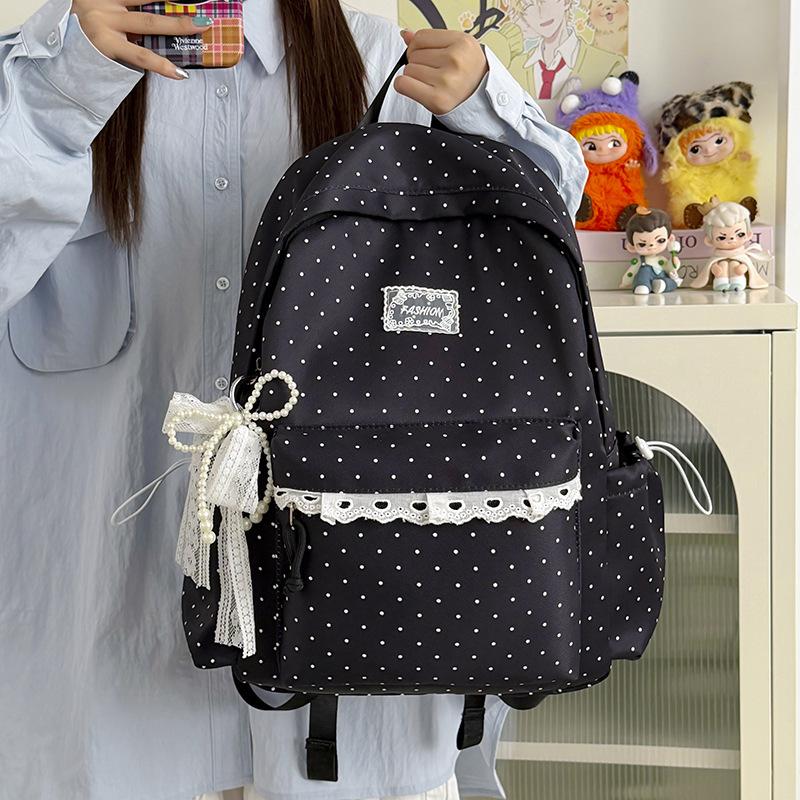 Schoolbag Korean Ins Polka Dot Backpack Cute Student High Value Large Capacity High School Student School Bag Mori Versatile Backpack