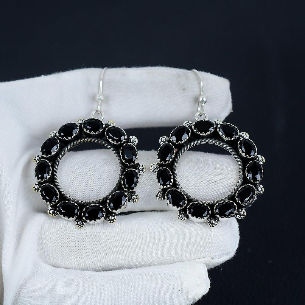 Natural Black Spinel Gemstone Earrings, 925 Sterling Silver Earring, Handmade Boho Silver Jewelry Dangle Earrings, Wadding Gift