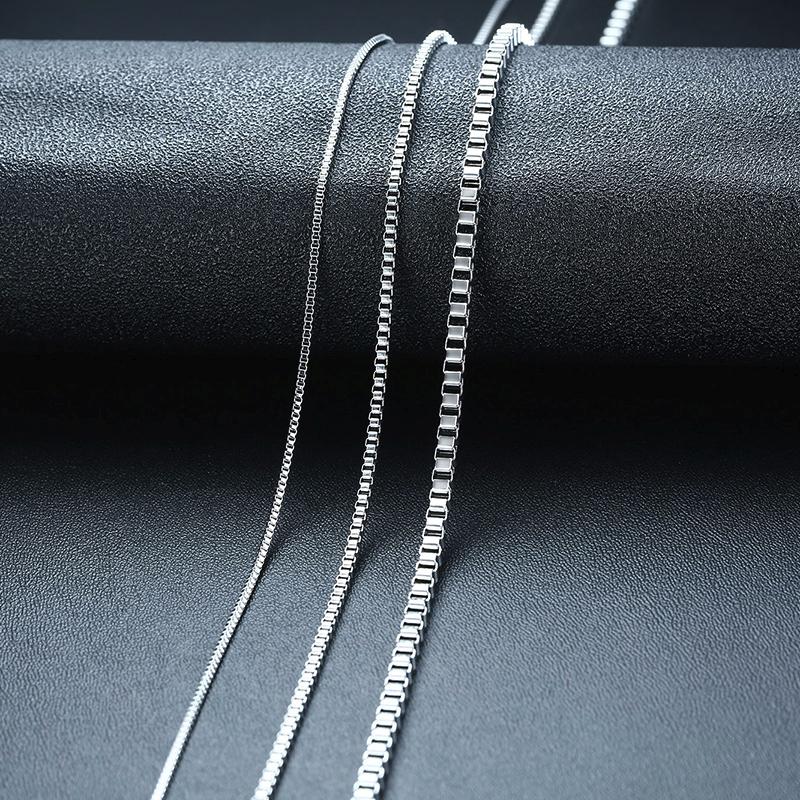 Mens Thin Box Chain Necklace,1/2/3MM Stainless Steel Chain Link Collars Gifts,Male Zircon,18 to 24 Inch