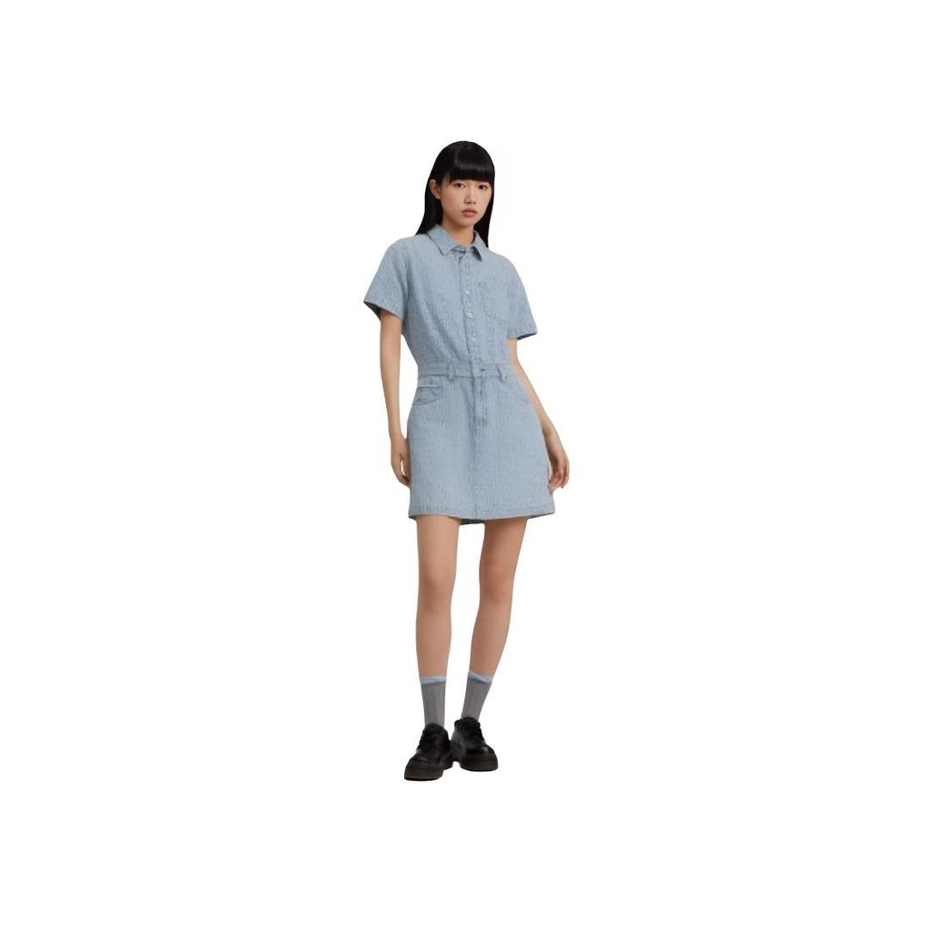 Levis Vintage Denim Collared Printed Short Sleeve Dress Women dresses Light-Blue 001BV-0001