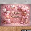 2D Shiny Pink Glitter Happy Birthday Backdrop Banner Party Decoration for Girls