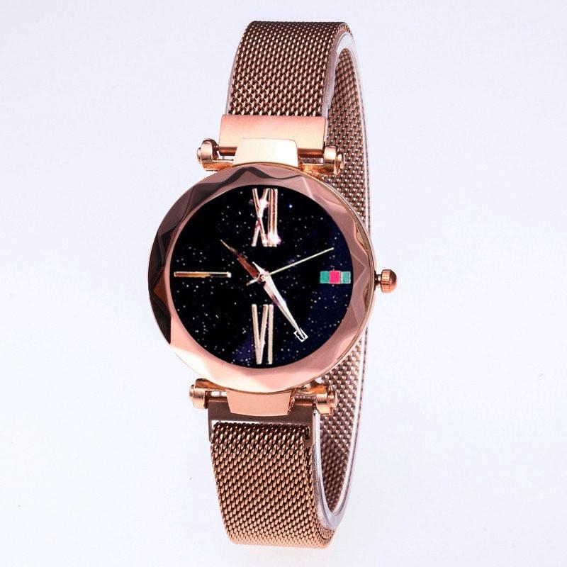 Stylish Women's Prismatic Glass Starry Sky Stainless Steel Bracelet Quartz Wrist Watch