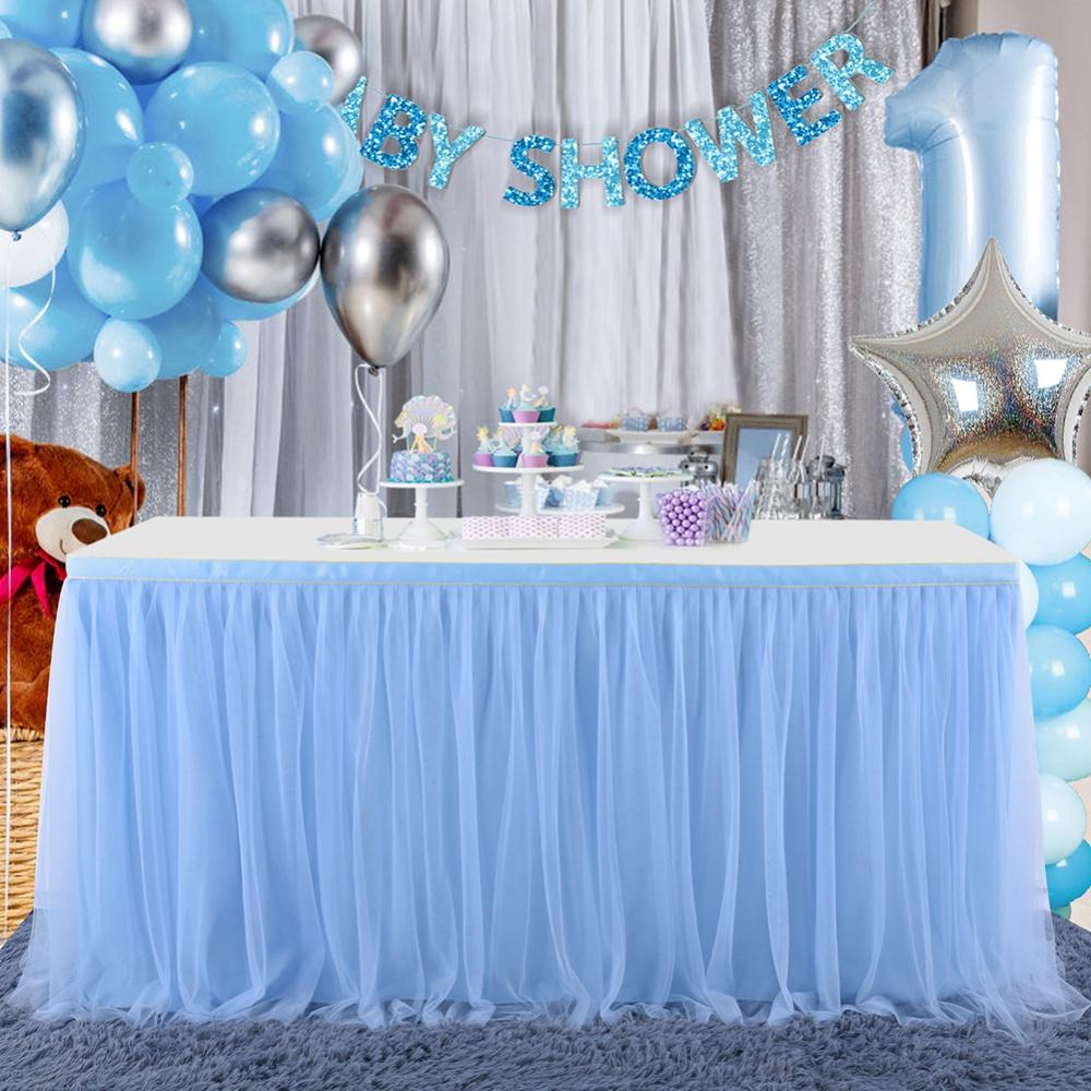 6/9/14Ft Tulle Table Skirt Rectangular Table Decoration Gauze Cloth Cover For Wedding Party