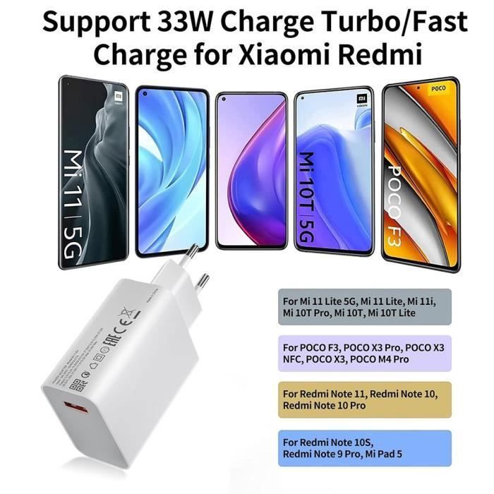 Chargeur USB 33W - E.F.CONNECTION - pour Xiaomi Redmi Note 14 13 12 - Charge rapide - Protection optimale - USB-A