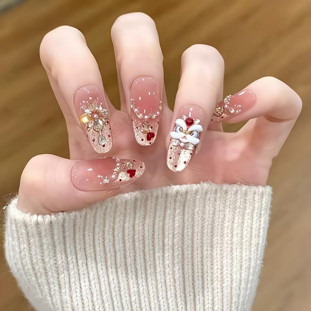 Ongles à Presser Moyens Stiletto Paillettes Faux Ongles Press-ons avec Design Réutilisables Acrylique Faux Ongle Couverture Complète Ongle à Coller Ongle à Coller pour Femmes
