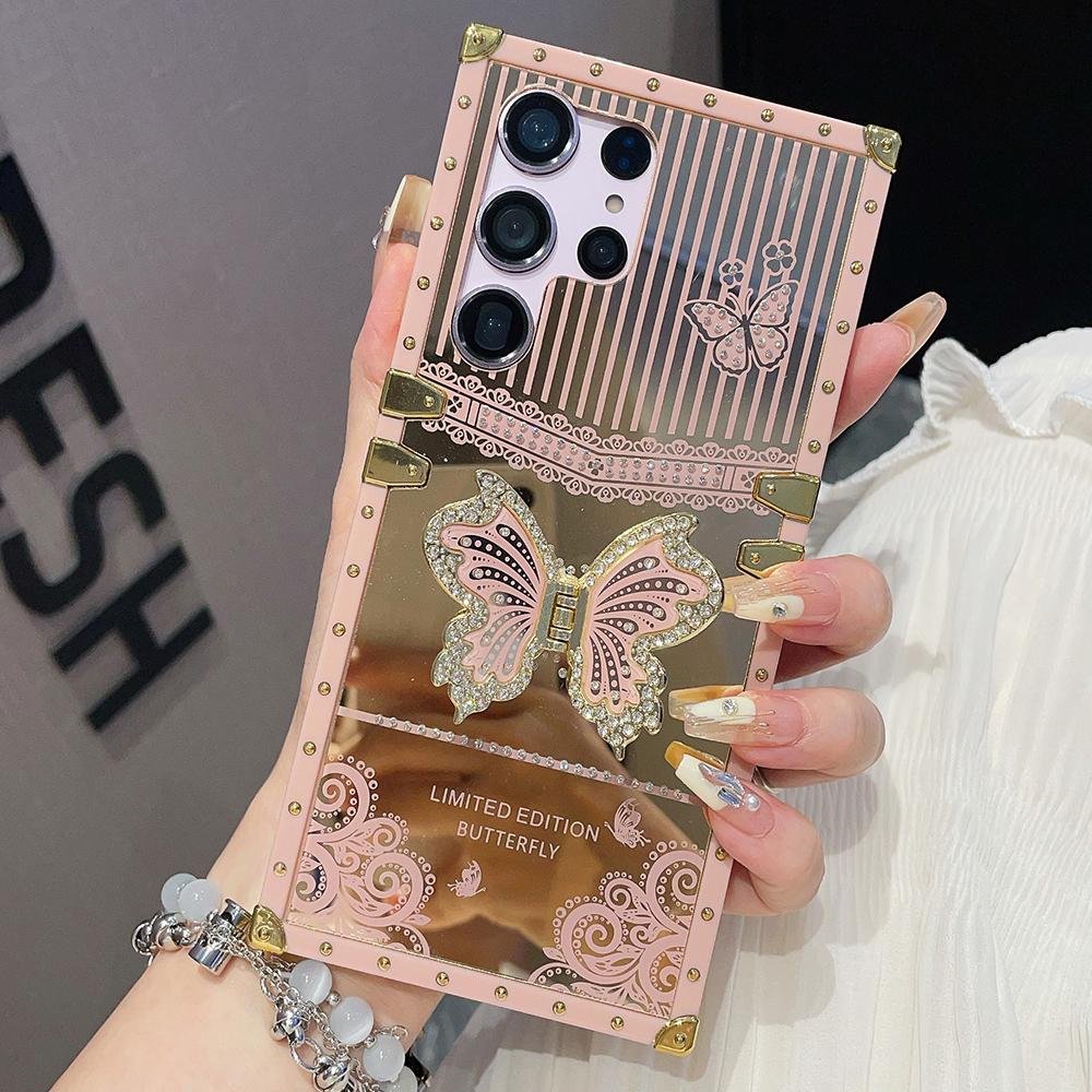

Роскошный чехол для телефона с бриллиантами и кронштейном-бабочкой для Samsung S24 Ultra S23 Plus S22 S21 A24 A73 A72 A54 5G A53 A34 A32 A22 A13 For Samsung A22 5G&Case & Holder розовый