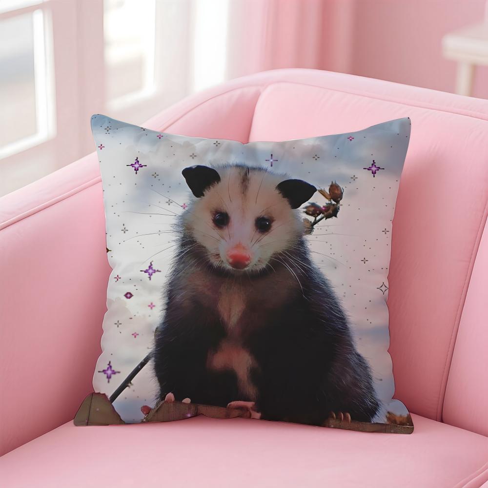 O-Opossum Cushion Cover Pillowcase Short Plush Invisible Zipper Room Sofa Cushion Cover