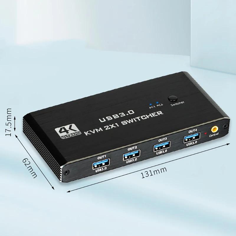 4K@60Hz HDMI-compatible 2x1 Switch Box for 2 Computers Share One Monitor and 4 USB Devices for Keybord Mouse Printer