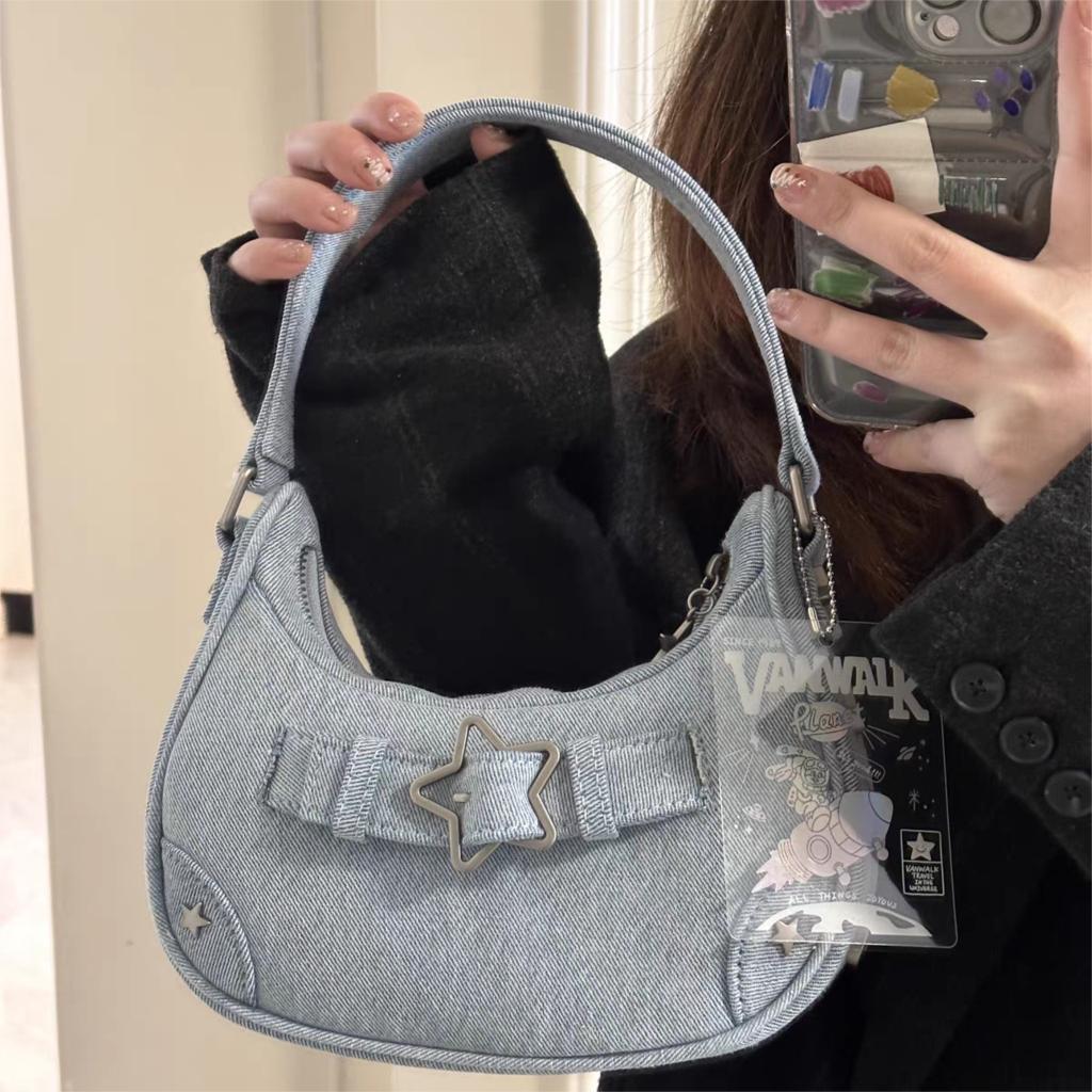 

Винтажные женские сумки Star Denim, новые повседневные сумки High Street, женские сумки Harajuku Solid Underarm Bag Chic