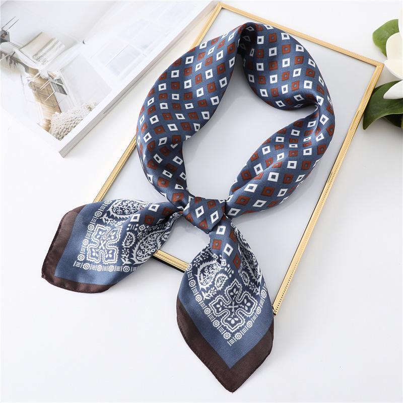 Simple square plaid silk scarf women's retro cashew pattern small scarf professional scarf travel sunscreen shawl square scarf