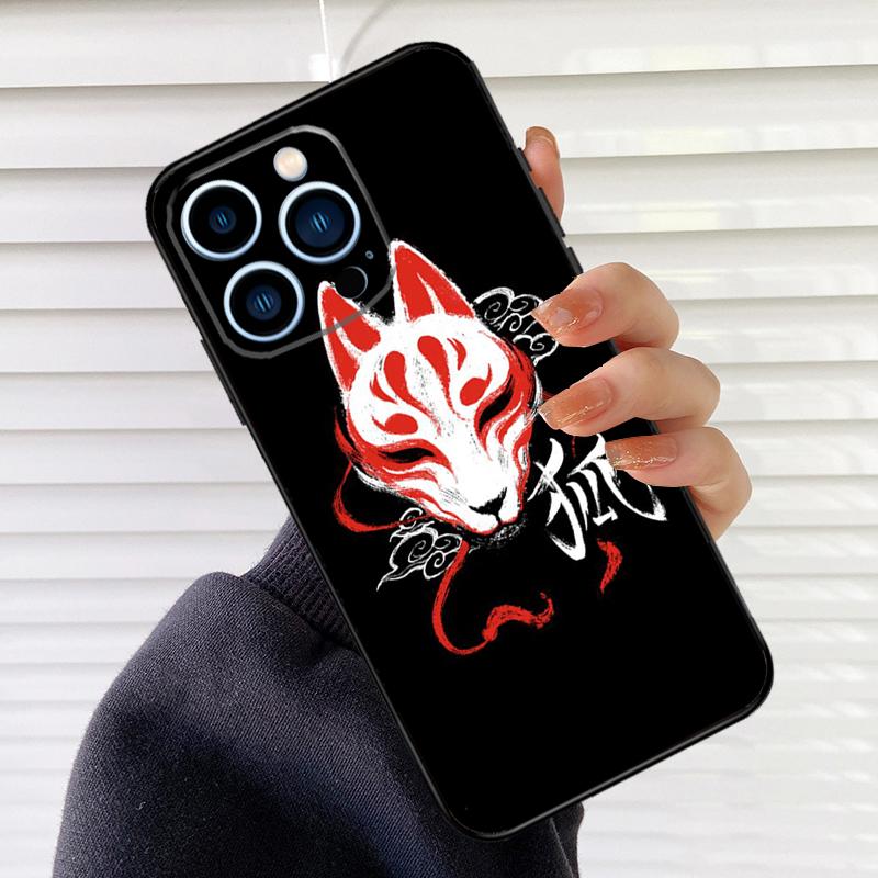 Japanese Style Anime Fox Phone Case For iPhone 16 15 14 13 11 12 17 Pro Max Mini 15 16 Plus 16e 17 Air Cover Fundas