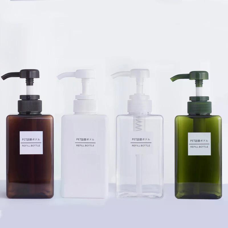 450ml Refillable Square Body Lotion Bottle Plastic Press Pump For Shower Gel Shampoo Liquid Soap Durable Refillable Container