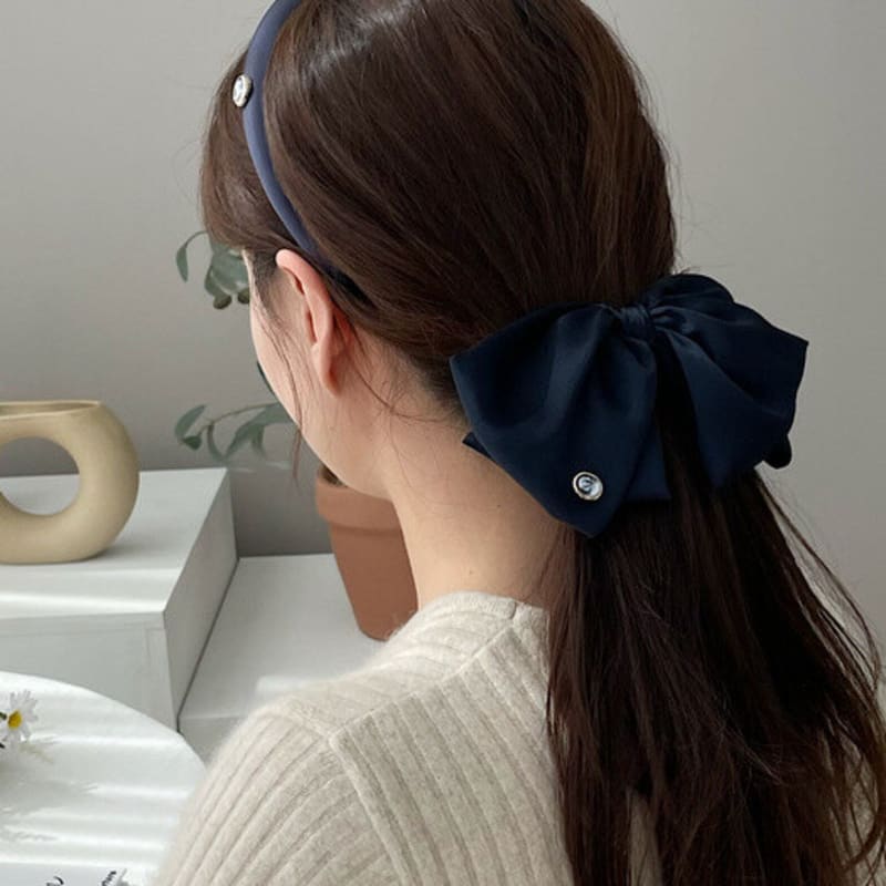 Cameo Satin Slim Hairband [Navy]