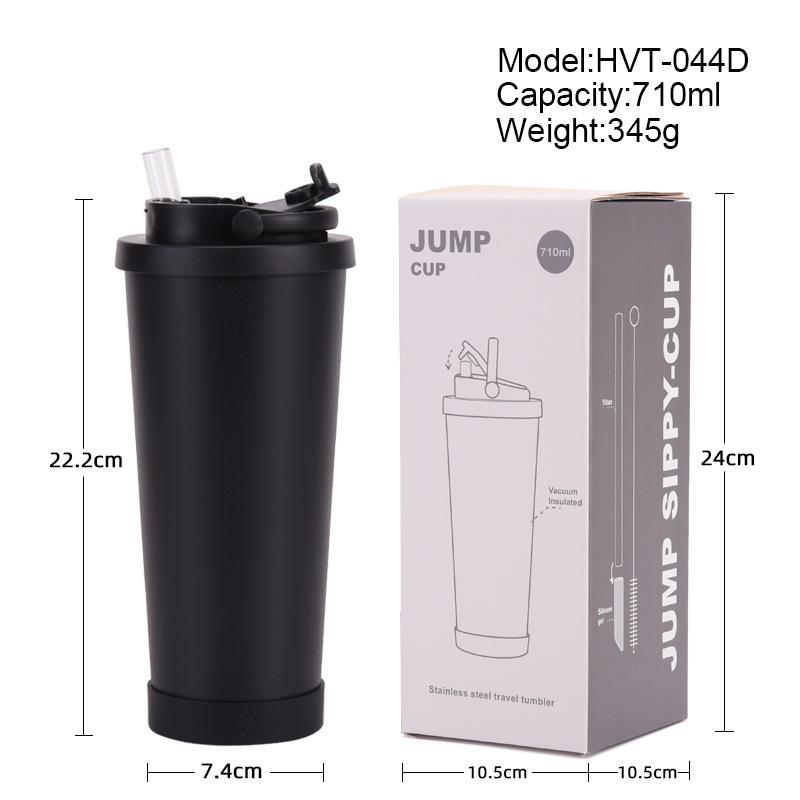 710Ml Stainless Steel Bouncing Straw Cup Suction Pearl Portable Handle Retractable Straw Thermos Cup