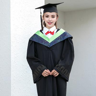 Yousheng Bachelor Uniform with Hat V Neck Knee Length Long Sleeve Hidden Button Liberal Arts Student Graduation Robe Graduation Party Clothes