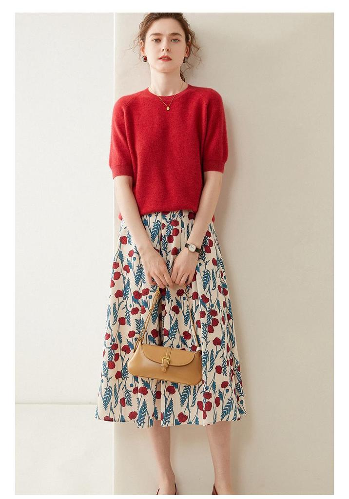 2025 Women's Early Autumn Cashmere Knit Short Sleeve Pullover - Versatile, Stylish Solid Color Sweater