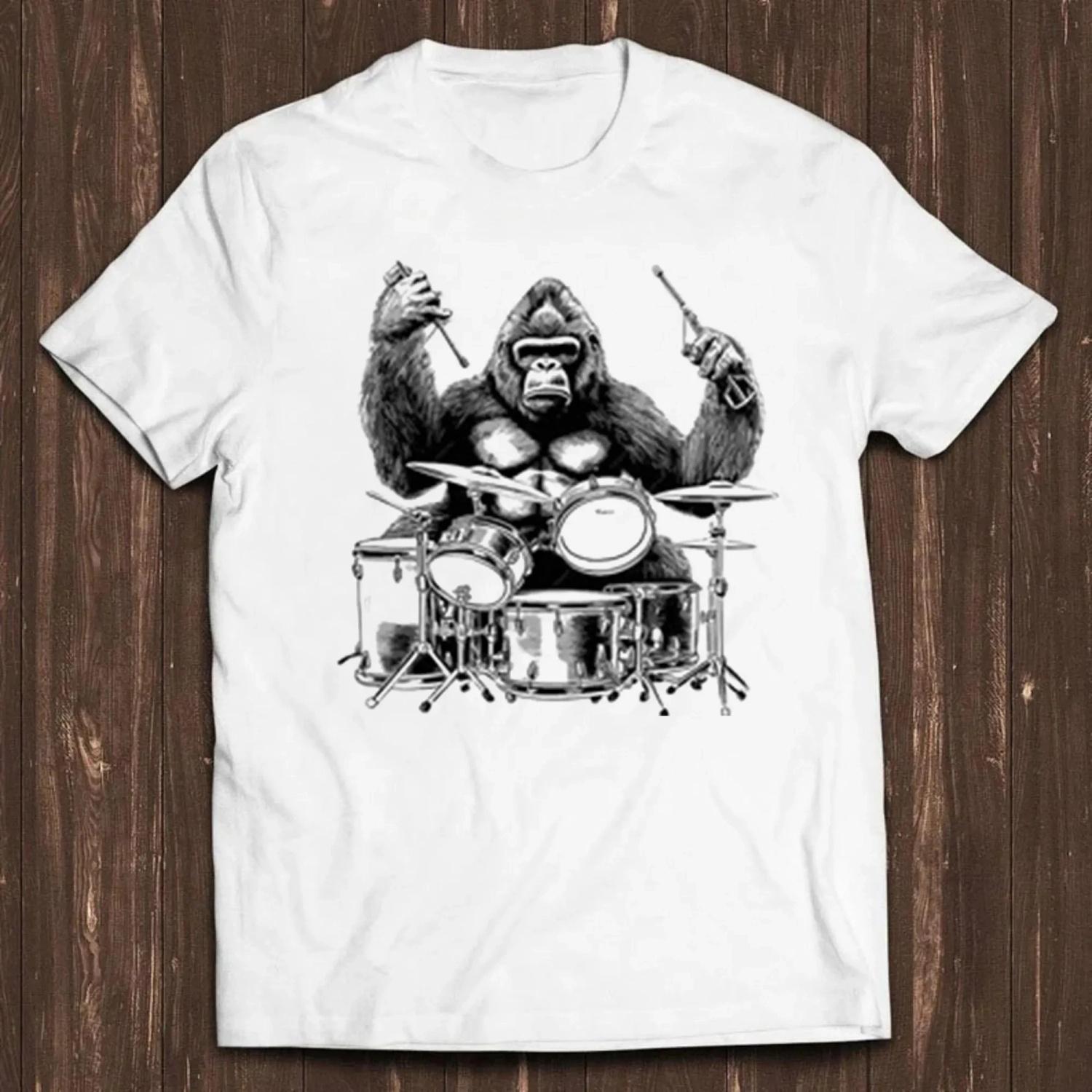 

Comfortable Gorilla Playing Drum Monkey Drummer Monster Funny Gift Tee T Shirt 2026 New Cotton Summer Tshirt for Men S чёрный
