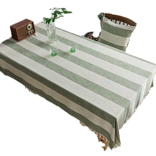 Ins Nordic Plain Striped Tablecloth Cotton And Linen Fringed Lace Dining Table Cover Party Tablecloth Square Table Ins Style