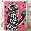 Black And White Cat Shower Curtain Modern Bathroom Decor With Eye-Catching Animal Print Design For Home Decoration Pink Backgrou