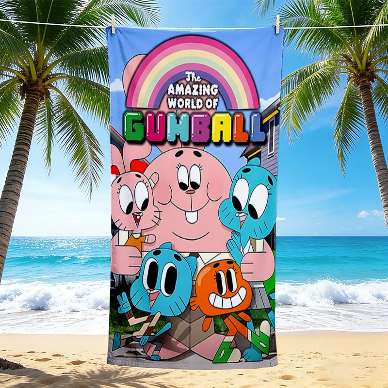 1Pc Gumball'S World Adventure Beach Towel, Quick Dry, Multi-Use for Beach Pool Gym Yoga Home Travel, Christmas, Halloween, Xmas Gift M929344