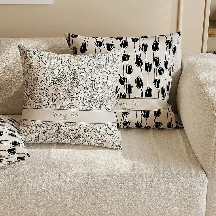 Light luxury high-end beige pillow cover abstract art modern simple pillow living room sofa model room pillow cover
