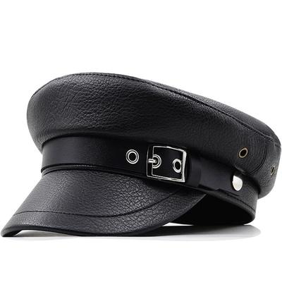 Damski beret wojskowy z PU - Wszechstronny, oddychający, brytyjski styl, ośmiokątna czapka z kaczym dziobem z bawełną i dużą klamrą.