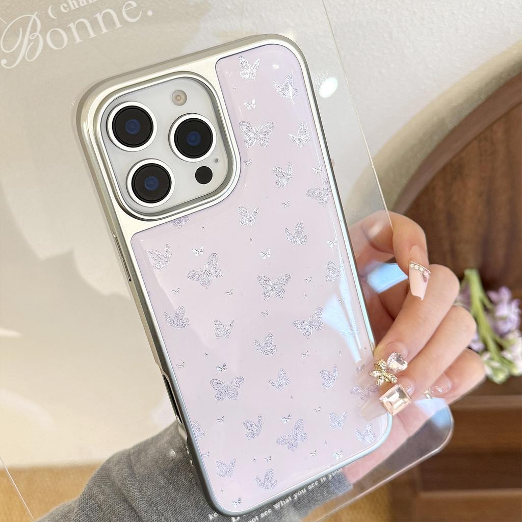 Gilded Ins Purple Butterfly Suitable for Apple 15pro Max Mobile Phone Case Iphone16 Drop Glue13 Electroplating14 Huawei