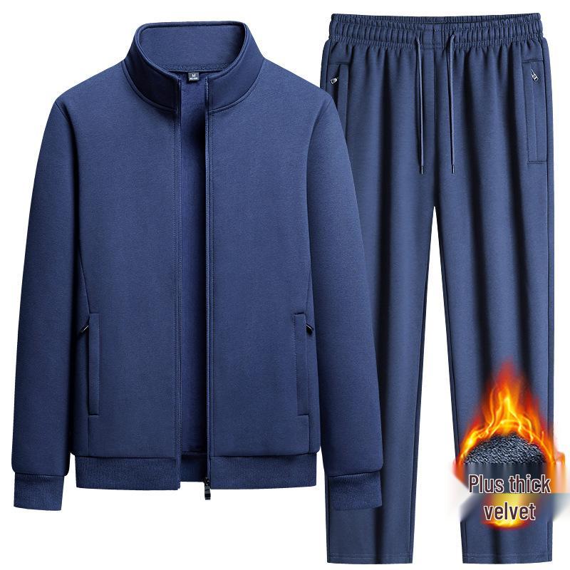 Tuta sportiva da uomo in pile stile coreano con maniche lunghe e pantaloni slim in cotone