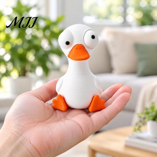 Cute Animal Figures Funny 3D Printed Ornament, Hippo/Goose/Cat Shape, Figurines with Big Novelty Shaped Decor Moving Eyes, Interactive Decompression