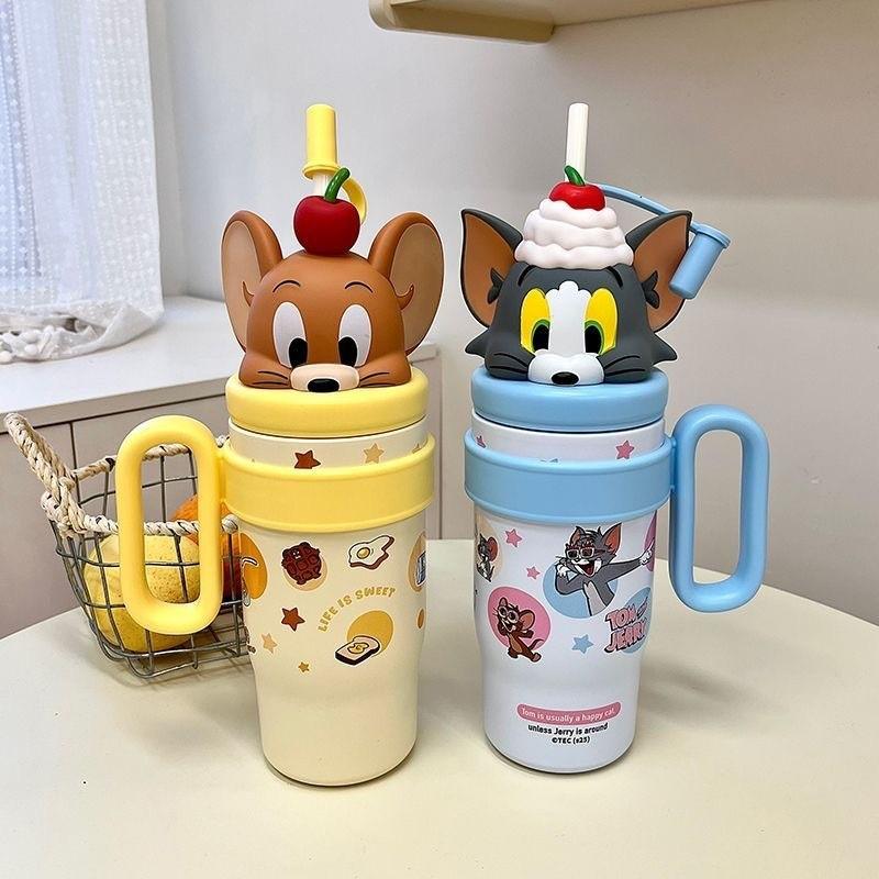 Tom And Jerry Insulated Travel Mug With Straw And Handle For Office Use