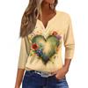 Lässiges Damen-Oberteil mit Dreiviertelärmeln und V-Ausschnitt und Blumendruck
