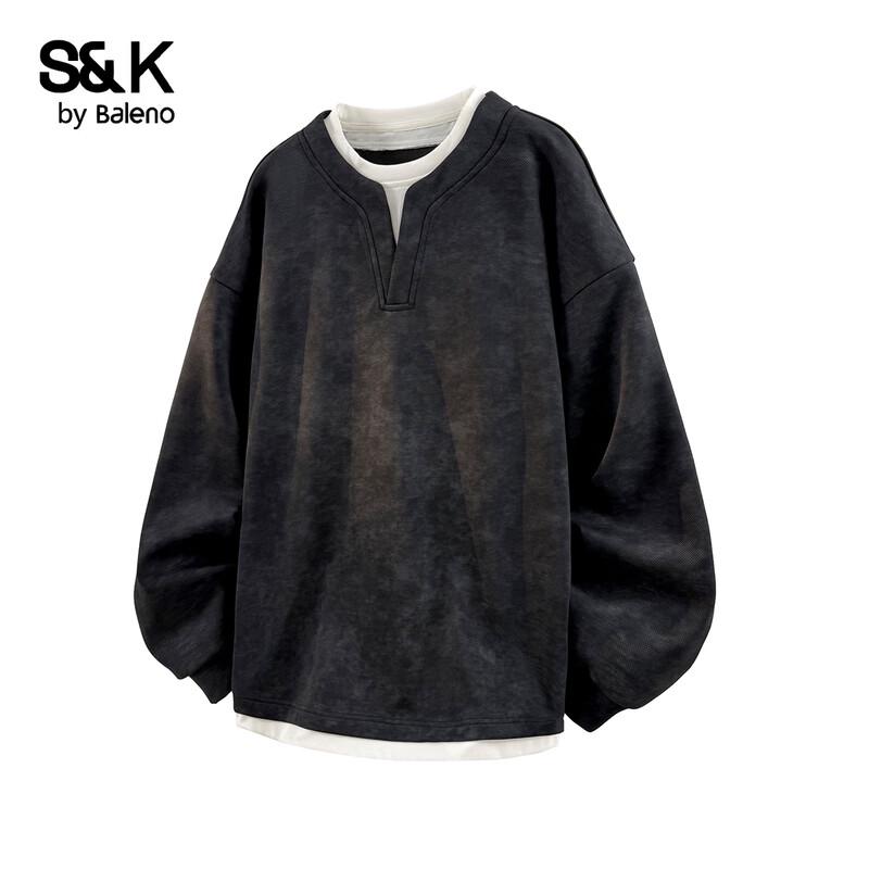 Baleno Men s S&K Retro Washed Fake Two-Piece Pullover Sweatshirt XL