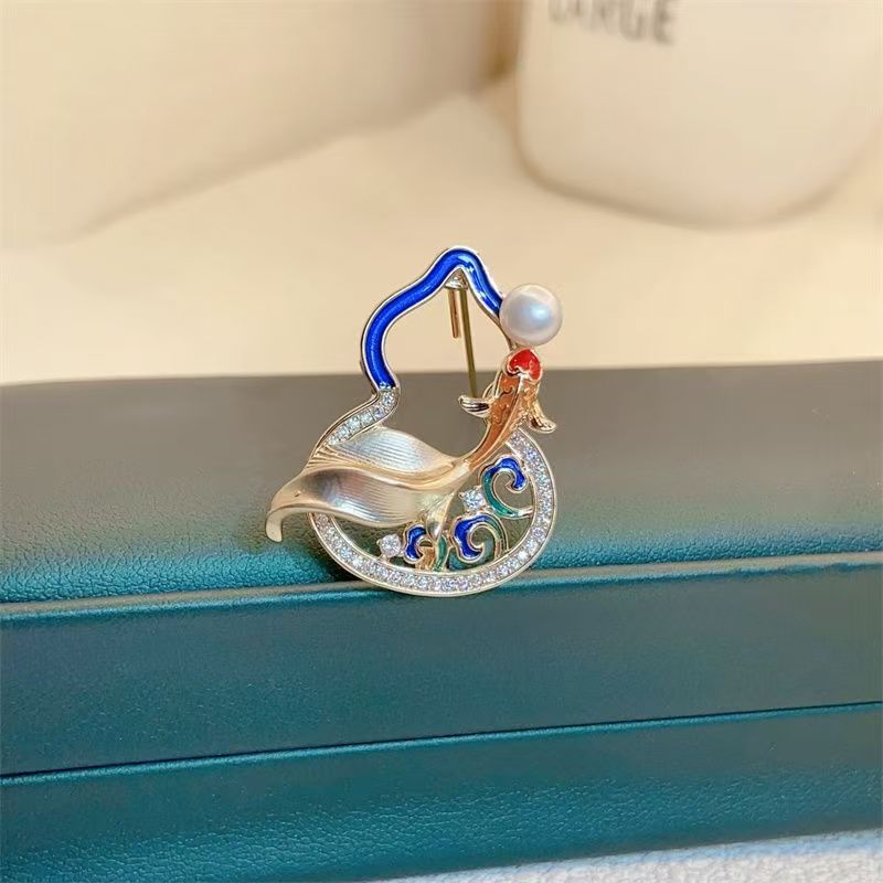 National Style Retro Koi Gourd Brooch for Women, High-end, Light, Luxurious and Exquisite
