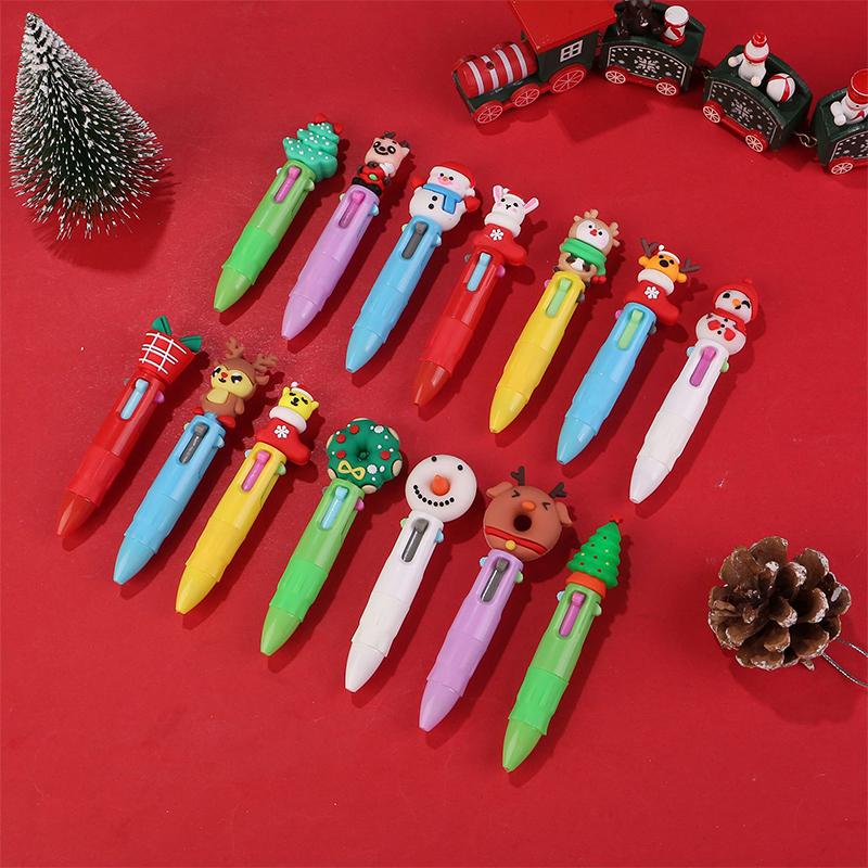 10 Adet Noel Dört Renkli Tükenmez Kalem Sevimli Geyik Noel Baba Mini Jel Kalem El Kitabı Kalemi Öğrenci Ödülü Hediye