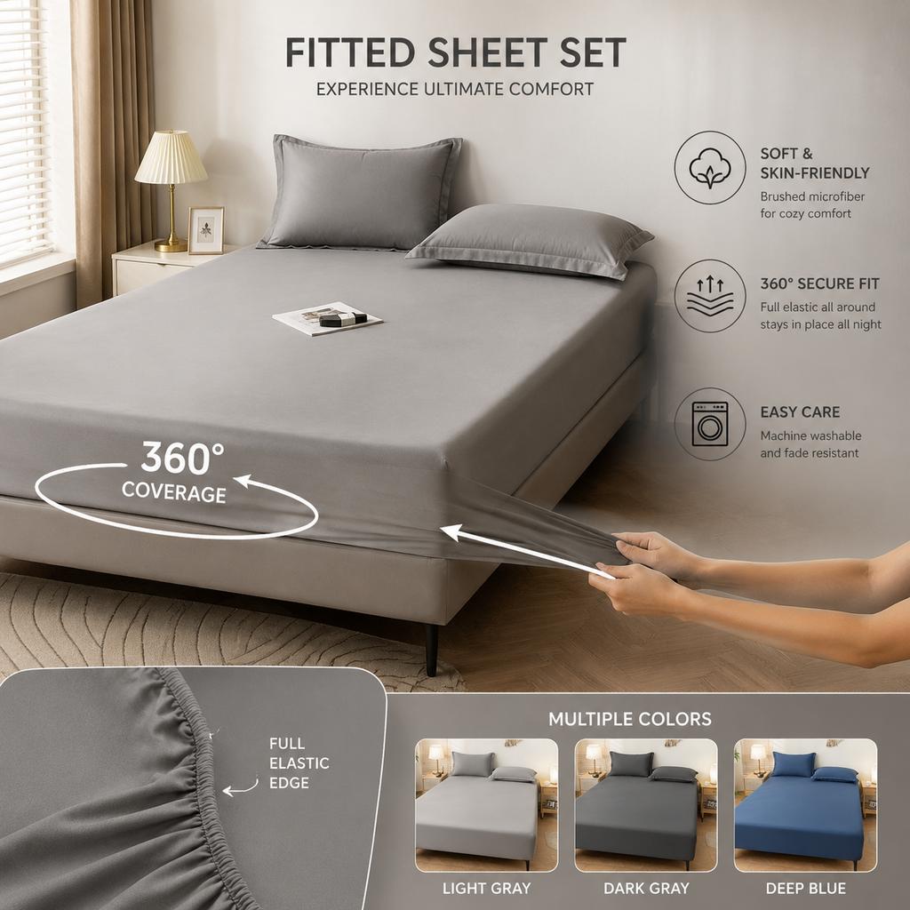 Brushed Washed Cotton Fitted Sheet, All Seasons Full Wrap Mattress Protector Cover with Pillowcase, Dustproof Anti-Dirty Bed Linen