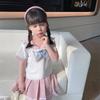 Summer Children Girls Student Set JK Mandarin Collar Tshirts and Pleated Skirts Kid Bottom