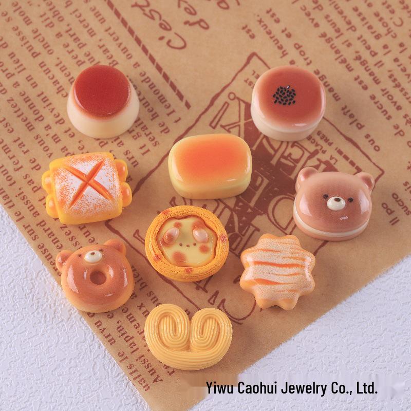 Little Bear Egg Tart DIY Kit: Cheese Bread, Cream Glue, Hair Clips, Crocs Charms, Resin Accessories