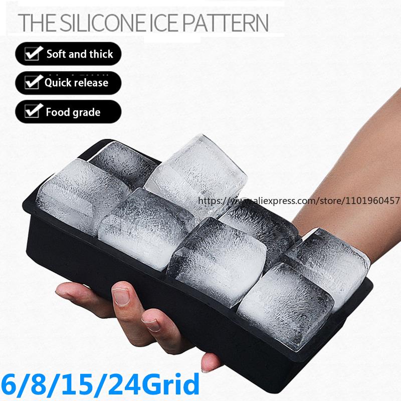 4/6/8/15 Grid Big Ice Tray Mold Giant Jumbo Large Food Grade Silicone  Cube Square Tray Mold DIY  Maker  Cube Tray