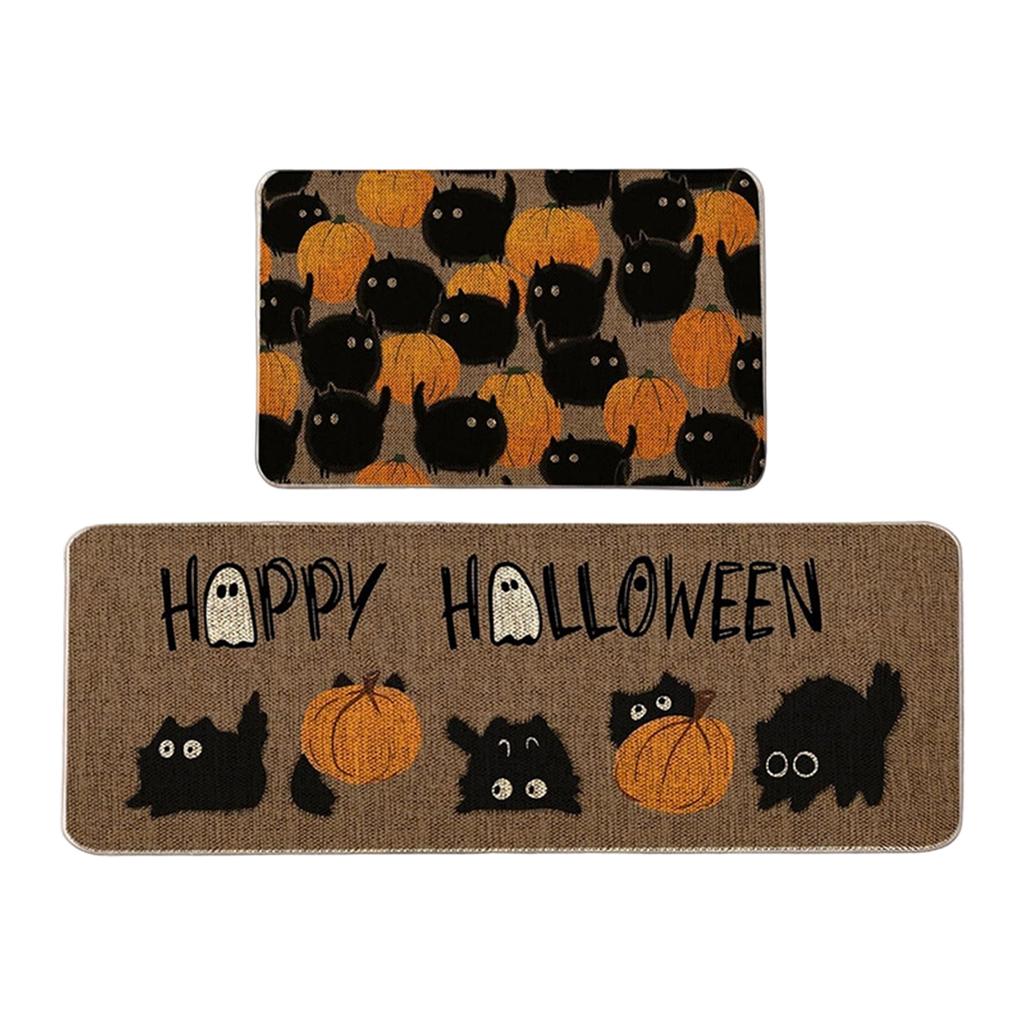 Halloween Kitchen Scary Pumpkin Design Stain Easy Clean Doormat for Holiday Decor