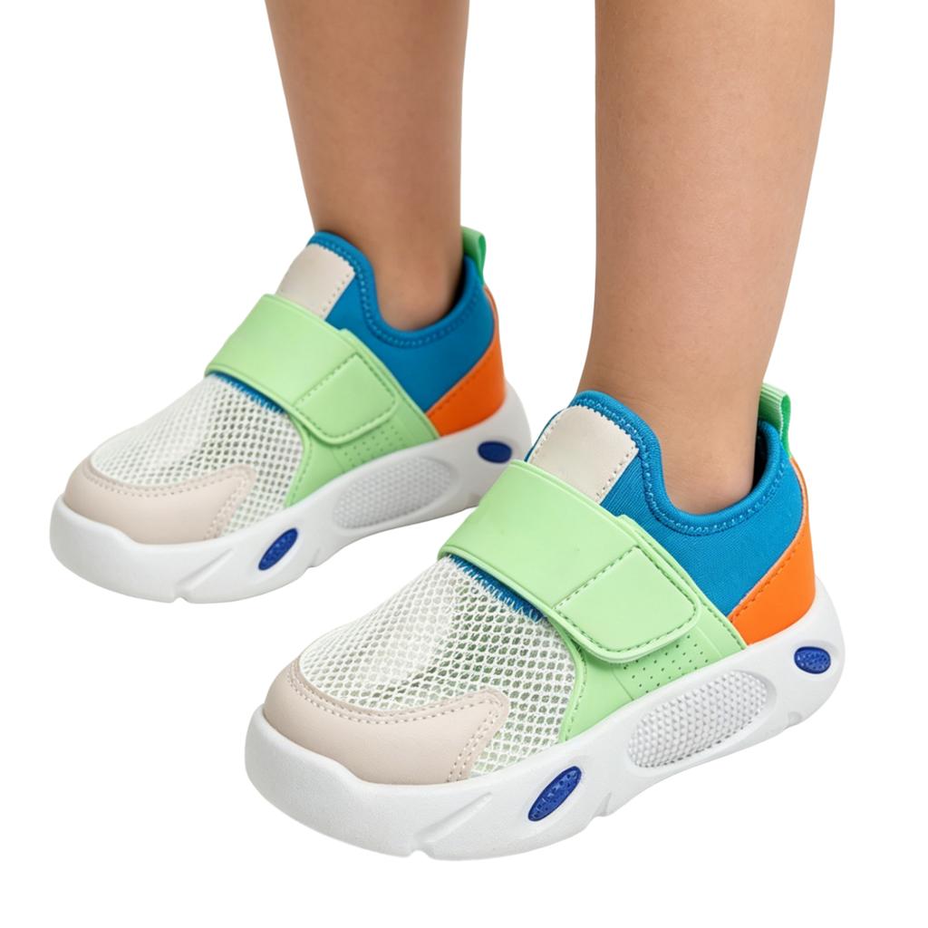 Breathable Kids Sneakers Lightweight Mesh Upper Adjustable Strap Slip Resistant Sole Casual Athletic Shoes for Children
