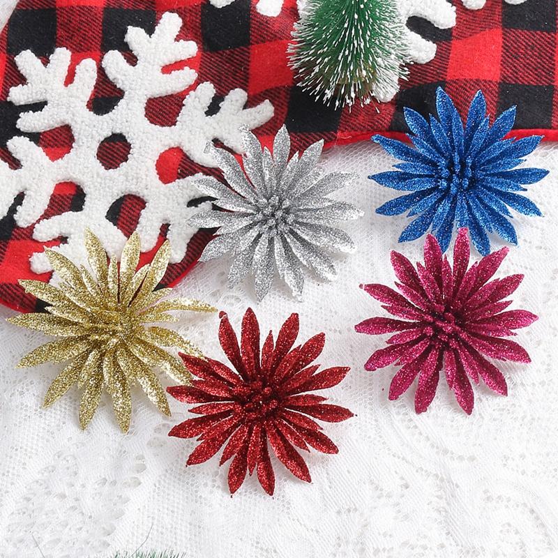 8CM 6Pcs Christmas Decoration Artificial Flower Christmas Tree Pendants for Home Decor 2025 New Year Navidad DIY Accessories