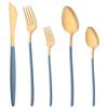 Sada 5 kusů nádobí Matné příbory Modré zlato Nůž Dezertní vidlička Lžíce Sada příborů z nerezové oceli 18/10